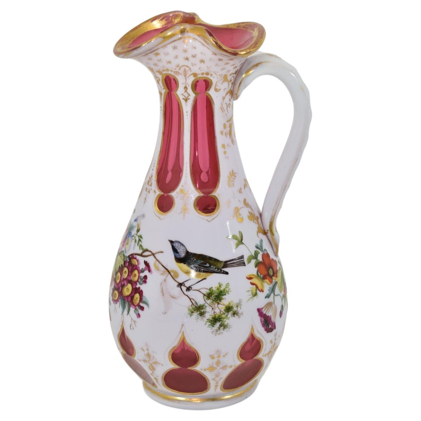 Antique Bohemian Ruby Red Overlay Glass Ewer, Jug, Pitcher, 19th Century For Sale 1