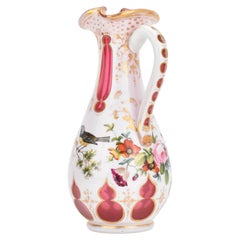 Antique Bohemian Ruby Red Overlay Glass Ewer, Jug, Pitcher, 19th Century