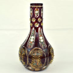 Antique Bohemian Ruby Red Overlay Glass Hookah Vase, 19th Century