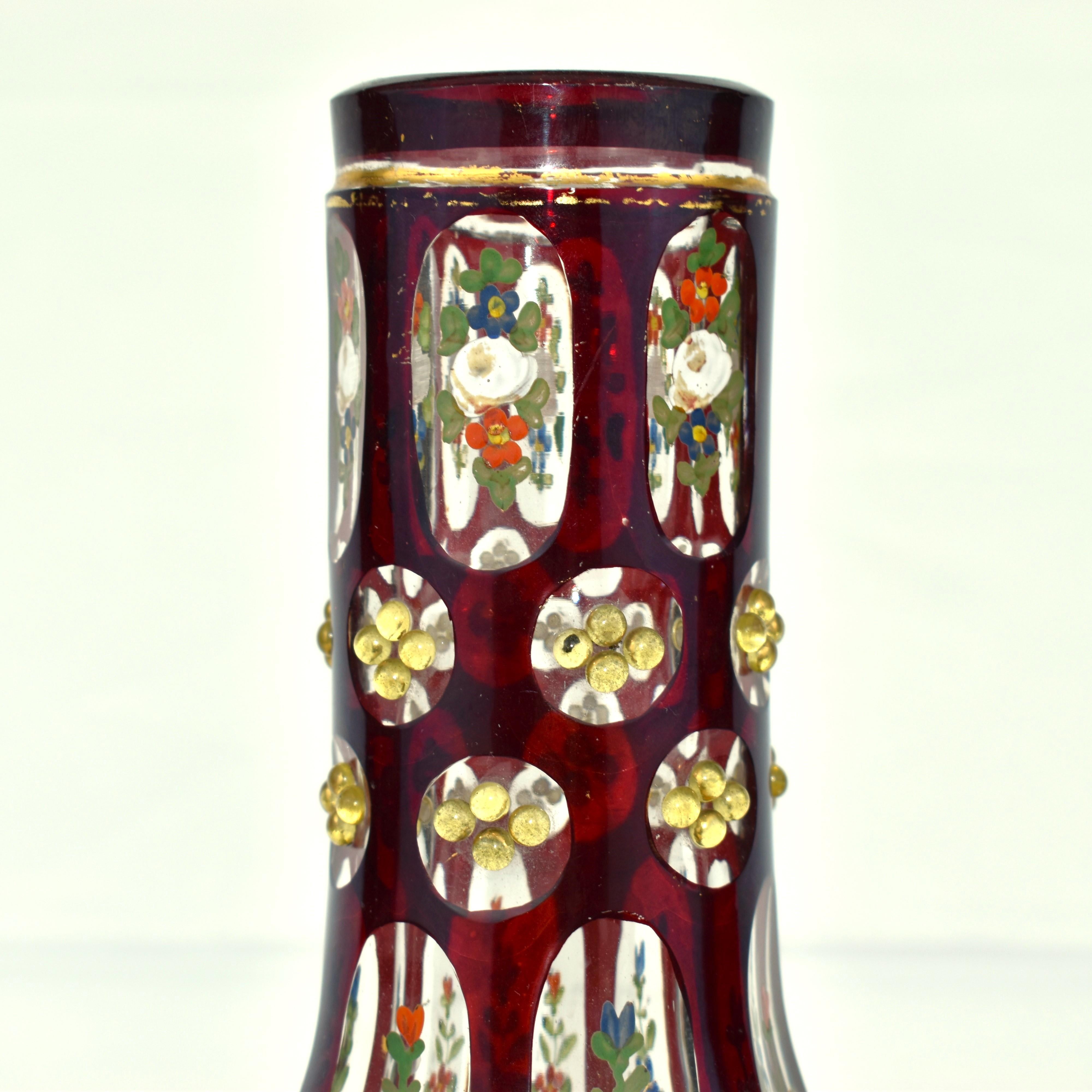 Antique Bohemian Ruby Red Overlay Glass Hookah Vase, 19th Century For Sale 1