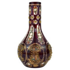 Antique Bohemian Ruby Red Overlay Glass Hookah Vase, 19th Century