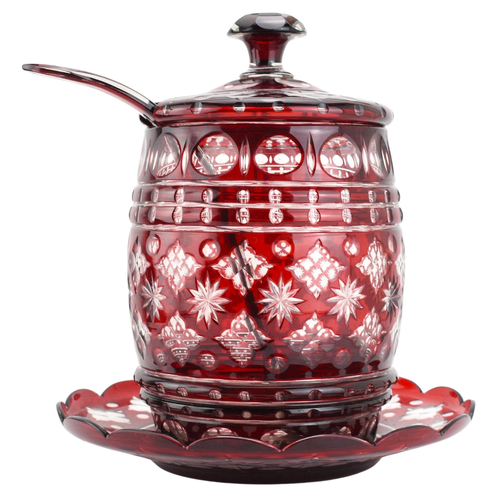 Antiguo Juego de Ponchera de Bohemia de Vidrio Rojo Rubí Superpuesto Bonbonniere, Siglo XIX
