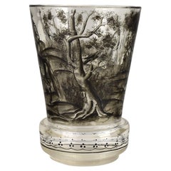 Antique Bohemian Schwarzlot Glass Beaker, Josef Lenhardt, c.1900 Hunting Scene