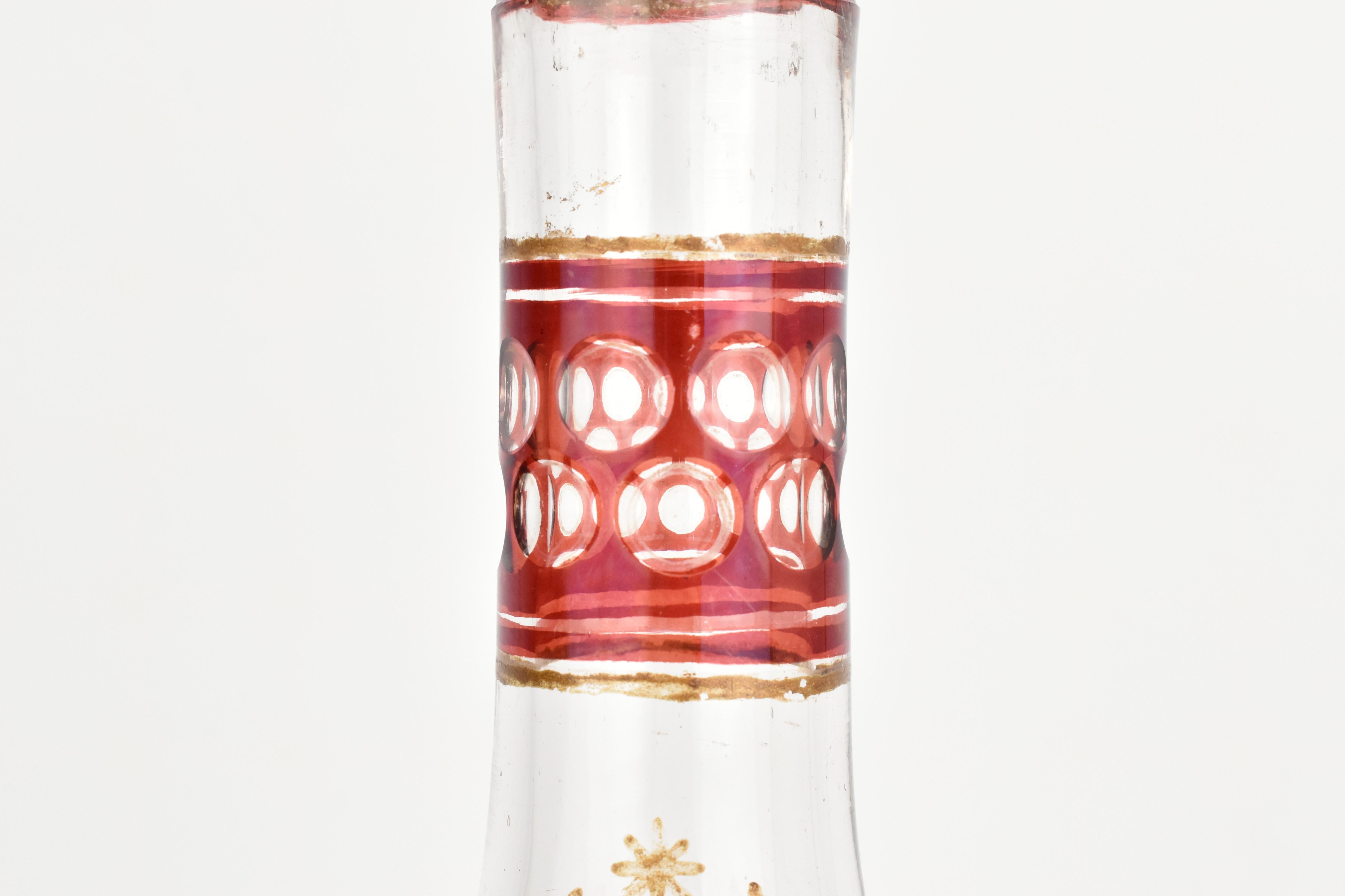 Antiguo Otomano de Bohemia Base de cristal rojo rubí para narguile, Siglo XIX Dorado en venta