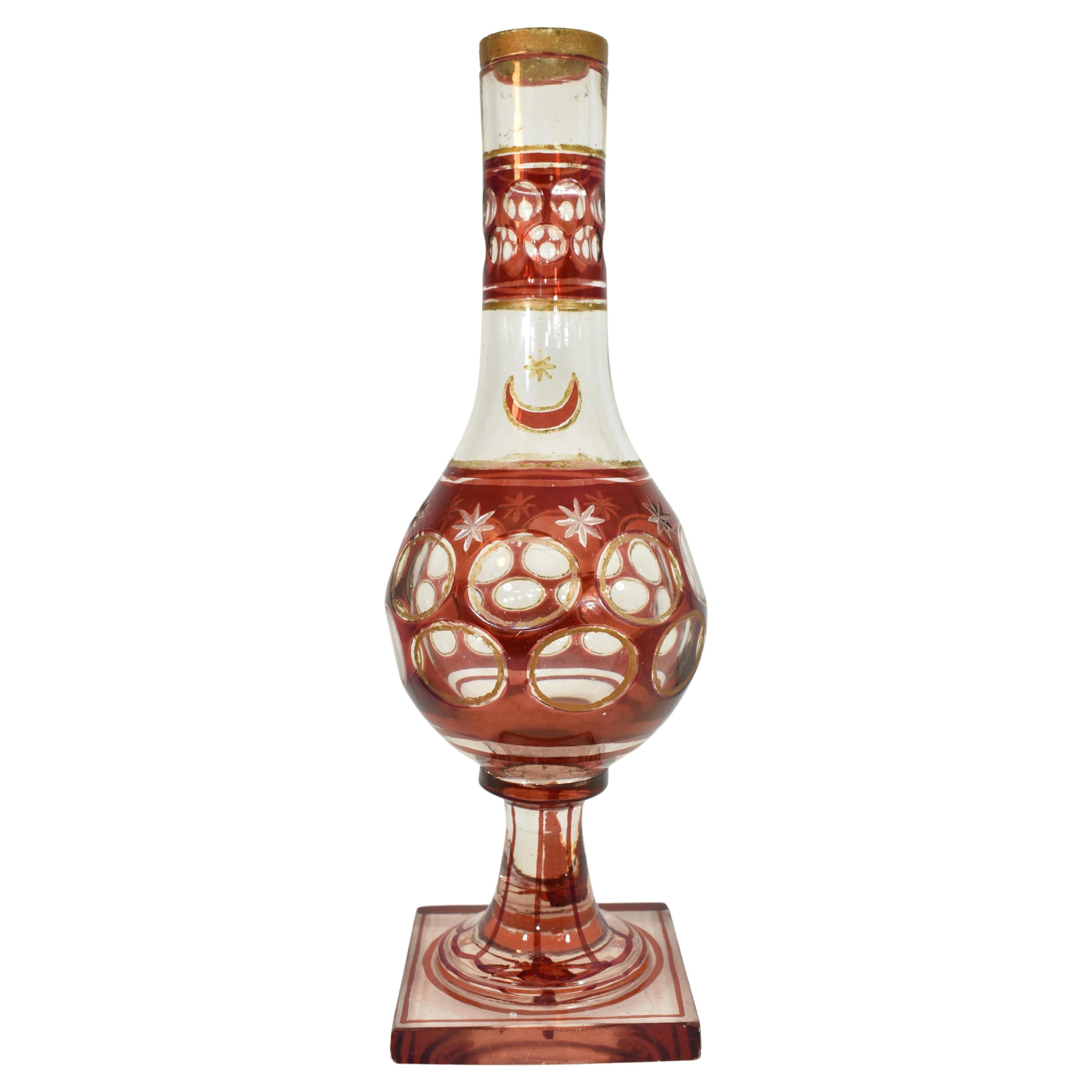 Antiker böhmischer türkischer Rubinroter Glas- Hookah-Sockel, 19. Jahrhundert