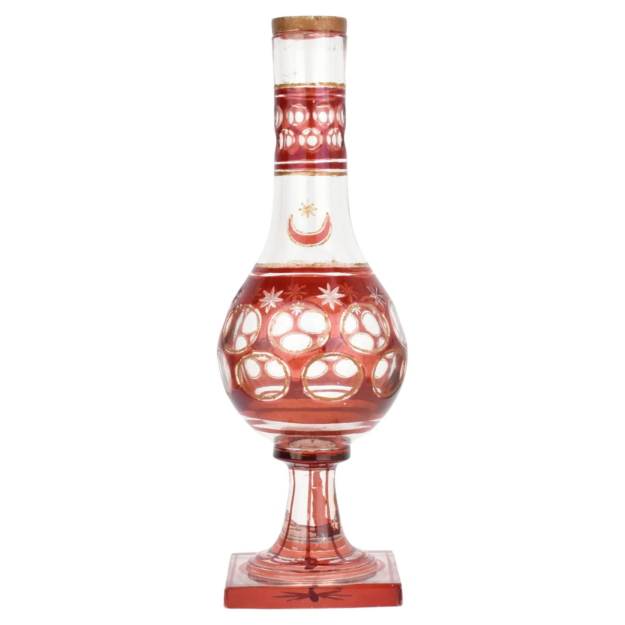 Antiguo Otomano de Bohemia Base de cristal rojo rubí para narguile, Siglo XIX