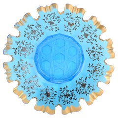 Antiguo Plato de Cristal de Bohemia, Turquesa Esmaltado y Dorado, Siglo XIX