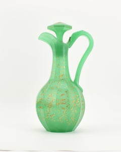 Antique Bohemian Uranium Green Opaline Glass Jug, Pitcher, 19th Century