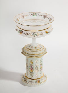 Antique Bohemian White Opaline Centerpiece Resting on a White Opaline Plinth