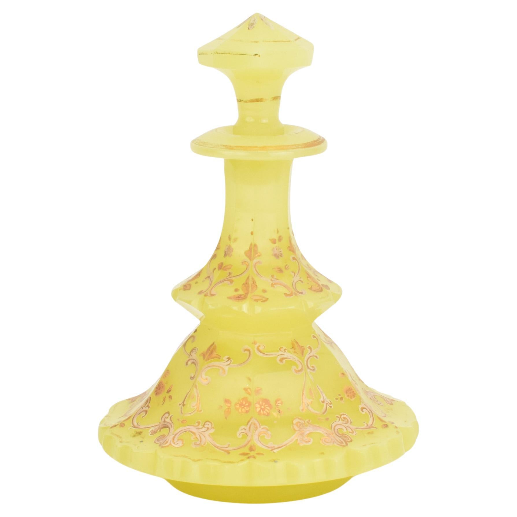 Extremely Rare 19th Century Bohemian Opaline Decanter with Stopper – Museum Quality

An exceptional and highly Bohemian opaline glass decanter, circa 1840, in the rare green/yellow uranium color, renowned as the most rare and desired color of