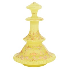 Antique Bohemian Yellow Enamelled Opaline Uranium Glass Perfume Bottle, 19th C