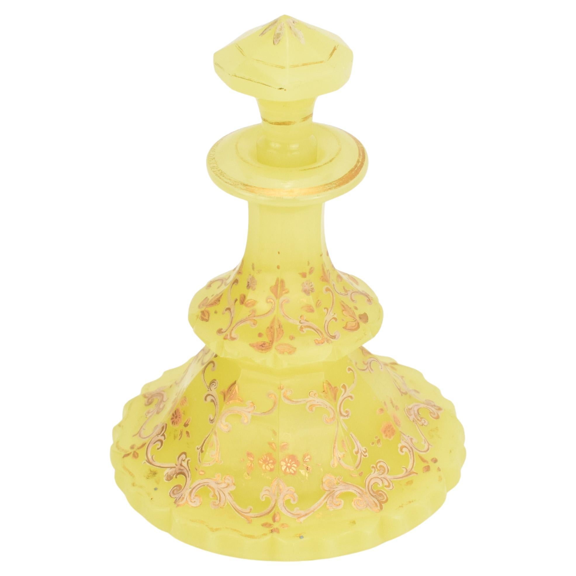 Gilt Antique Bohemian Yellow Enamelled Opaline Uranium Glass Perfume Bottle, 19th C