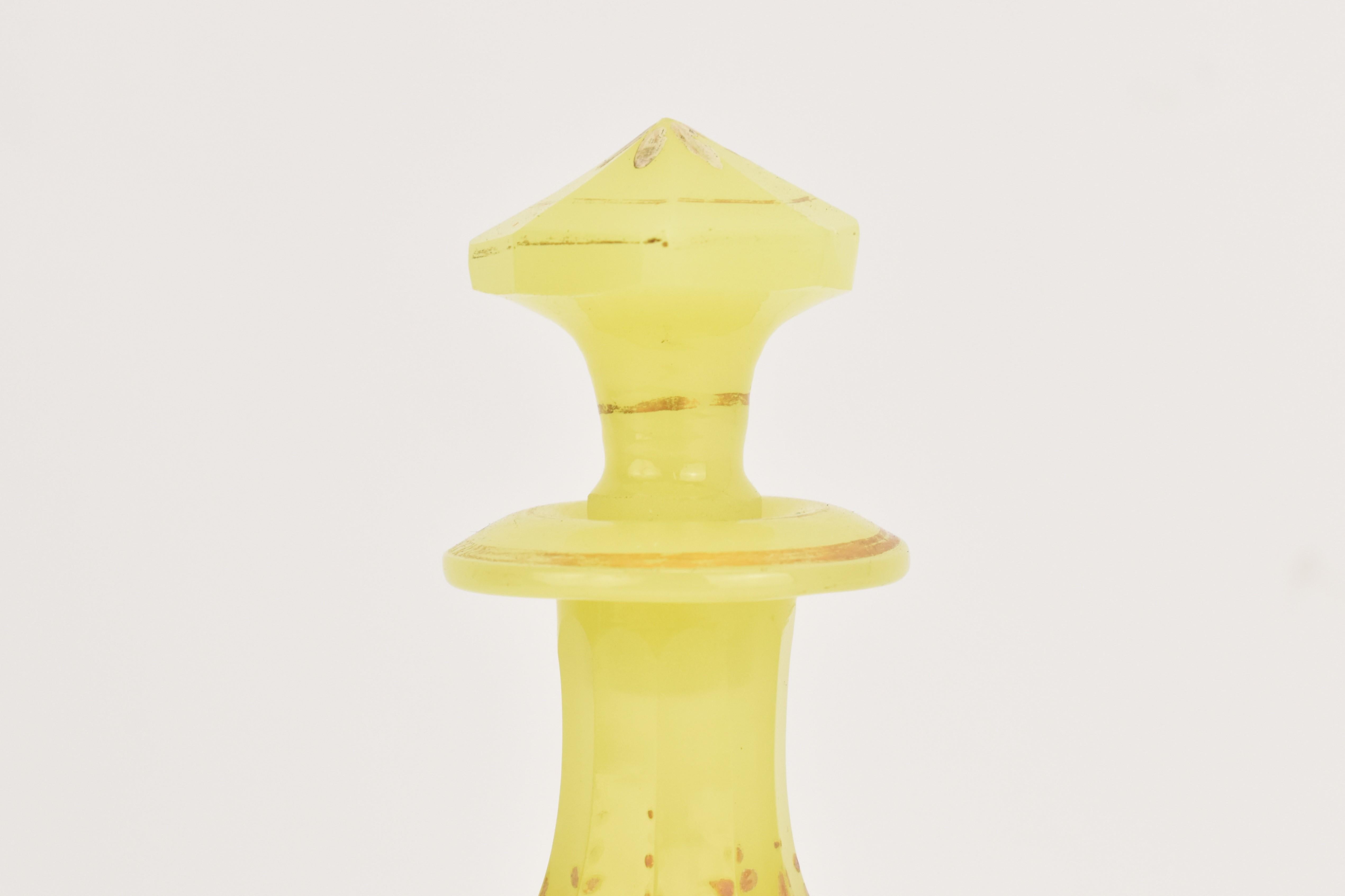 19th Century Antique Bohemian Yellow Enamelled Opaline Uranium Glass Perfume Bottle, 19th C