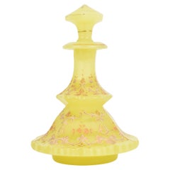 Antique Bohemian Yellow Enamelled Opaline Uranium Glass Perfume Bottle, 19th C