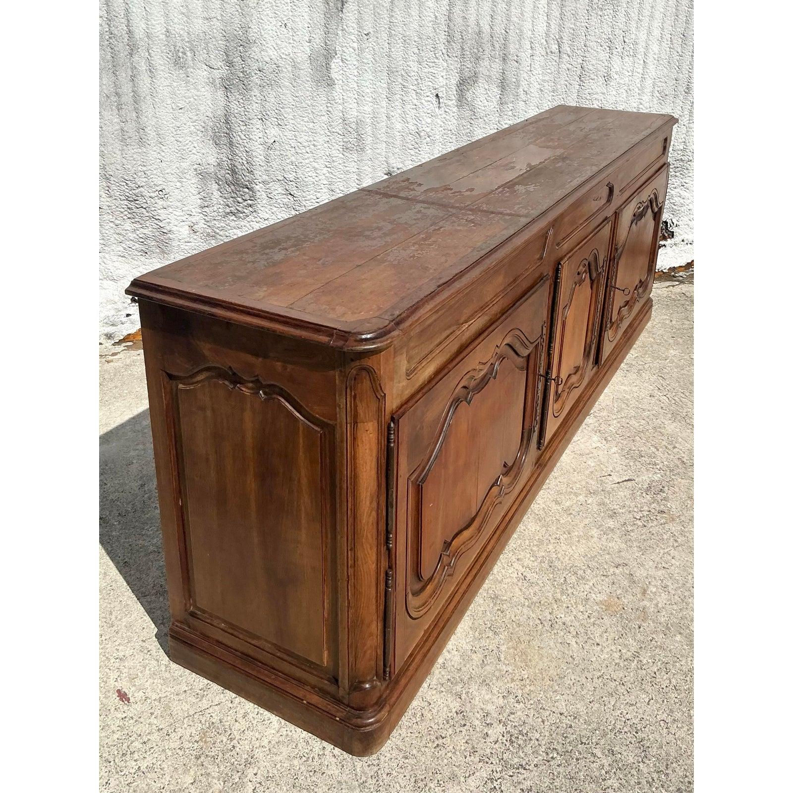 Metal Antique Boho 19th Century Carved Credenza For Sale