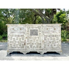Antique Boho 19th Century Carved Tall Credenza