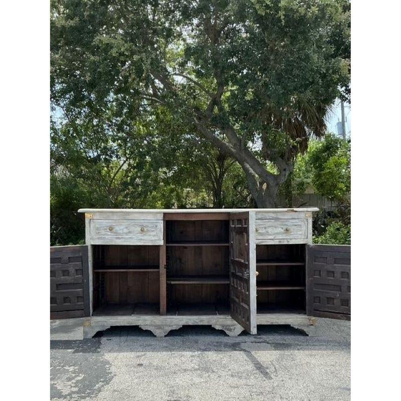 Rustic Antique Boho 19th Century Carved Tall Credenza For Sale