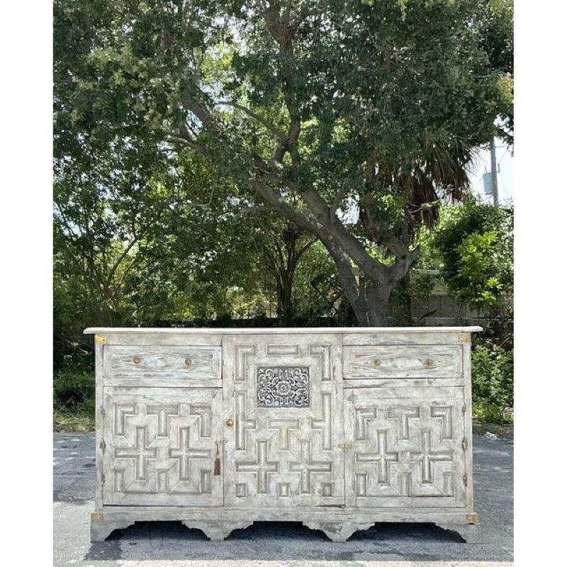 Italian Antique Boho 19th Century Carved Tall Credenza For Sale