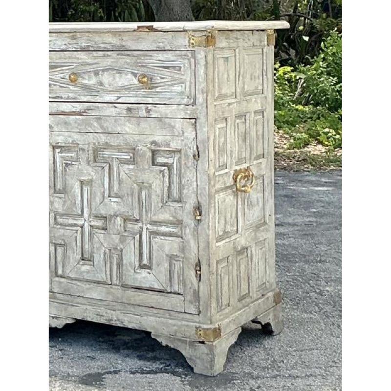 Antique Boho 19th Century Carved Tall Credenza For Sale 1