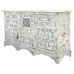 Antique Boho 19th Century Carved Tall Credenza