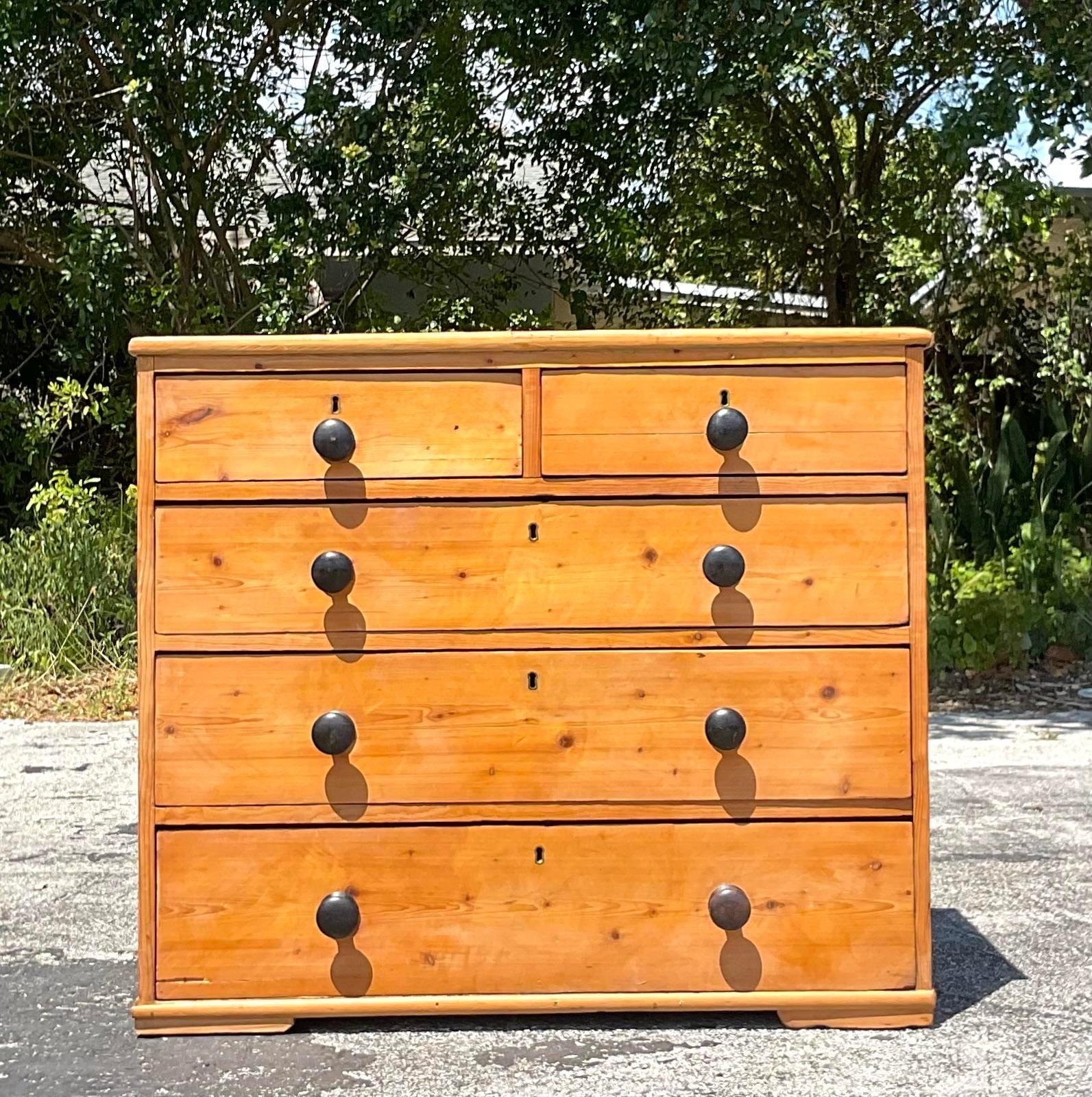 American Antique Boho 19th Century Pine Chest of Drawers For Sale