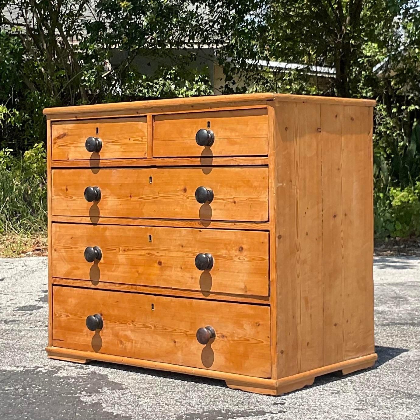 Antique Boho 19th Century Pine Chest of Drawers In Good Condition For Sale In west palm beach, FL
