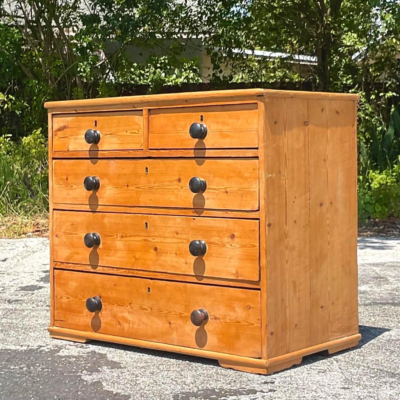 20th Century Antique Boho 19th Century Pine Chest of Drawers For Sale