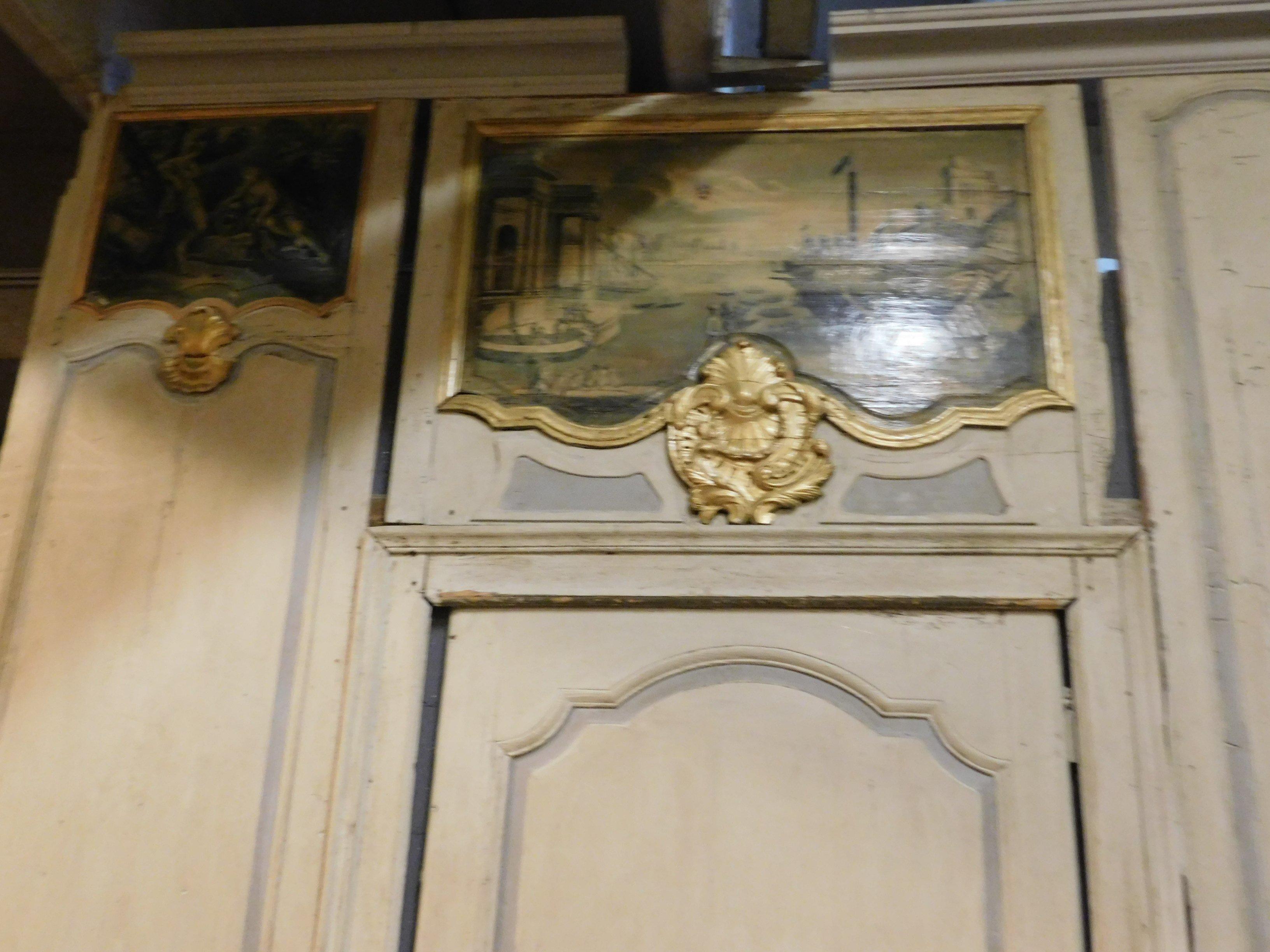 Antike Boiserie aus grau-grün lackiertem Holz:: vergoldete Friese:: 1700 Paris im Angebot 10
