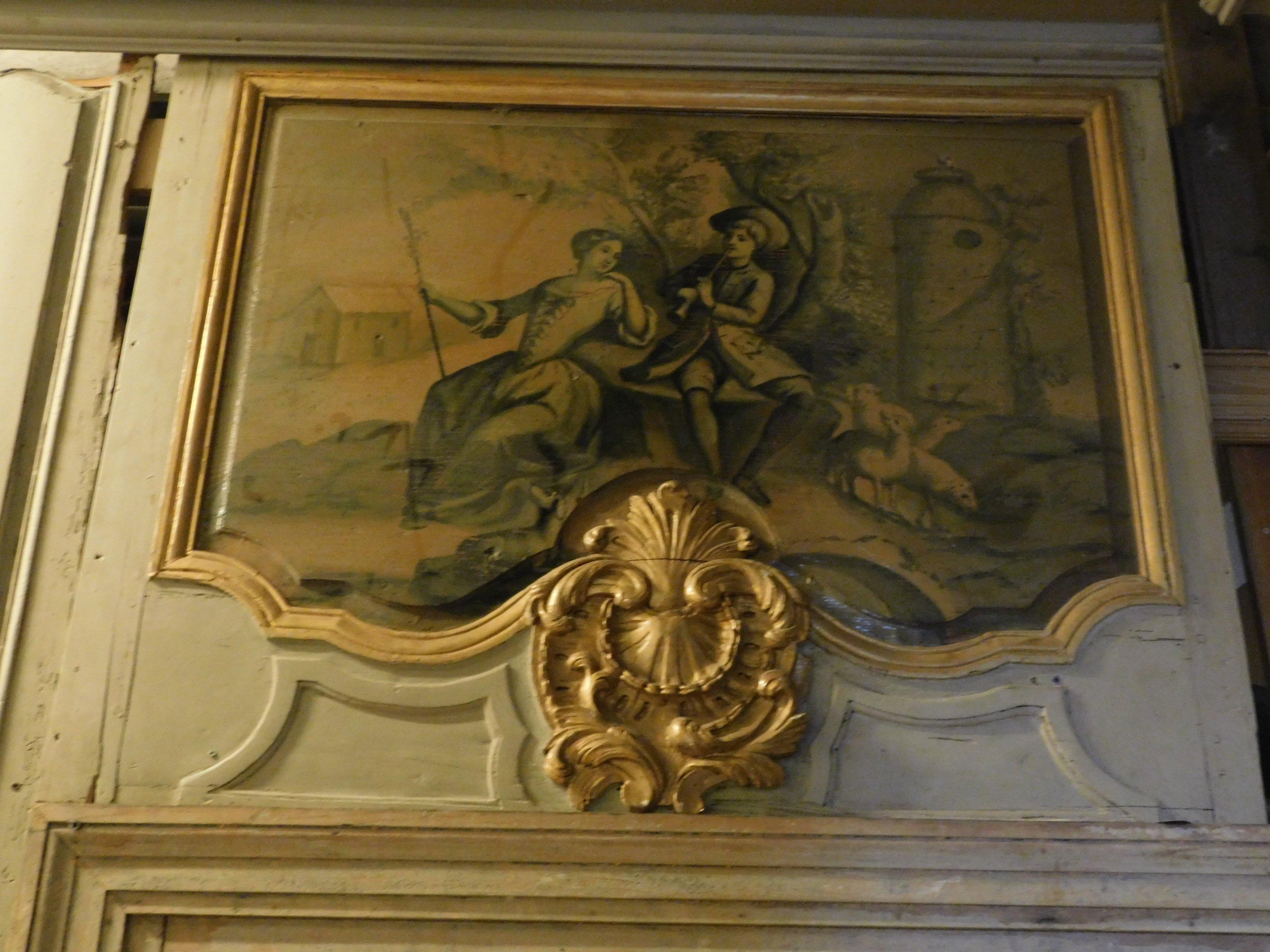 Antike Boiserie aus grau-grün lackiertem Holz:: vergoldete Friese:: 1700 Paris im Angebot 12
