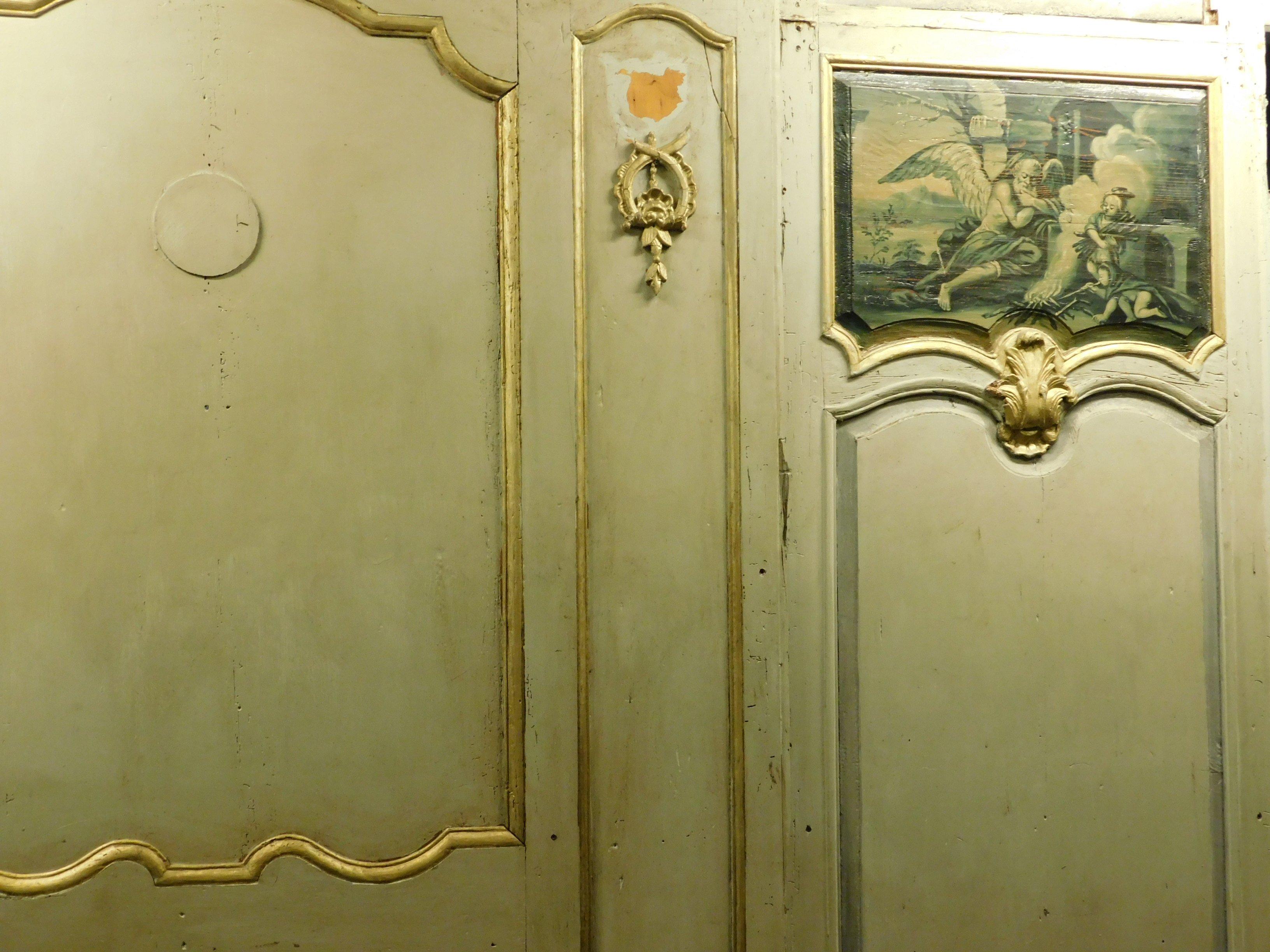 Antike Boiserie aus grau-grün lackiertem Holz:: vergoldete Friese:: 1700 Paris im Angebot 3