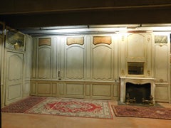 Antique Boiserie in Gray-Green Lacquered Wood, Gilded Friezes, 1700 Paris