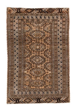 Antique Bokara Rug with Repeating Tribal Gül Pattern in Camel & Espresso