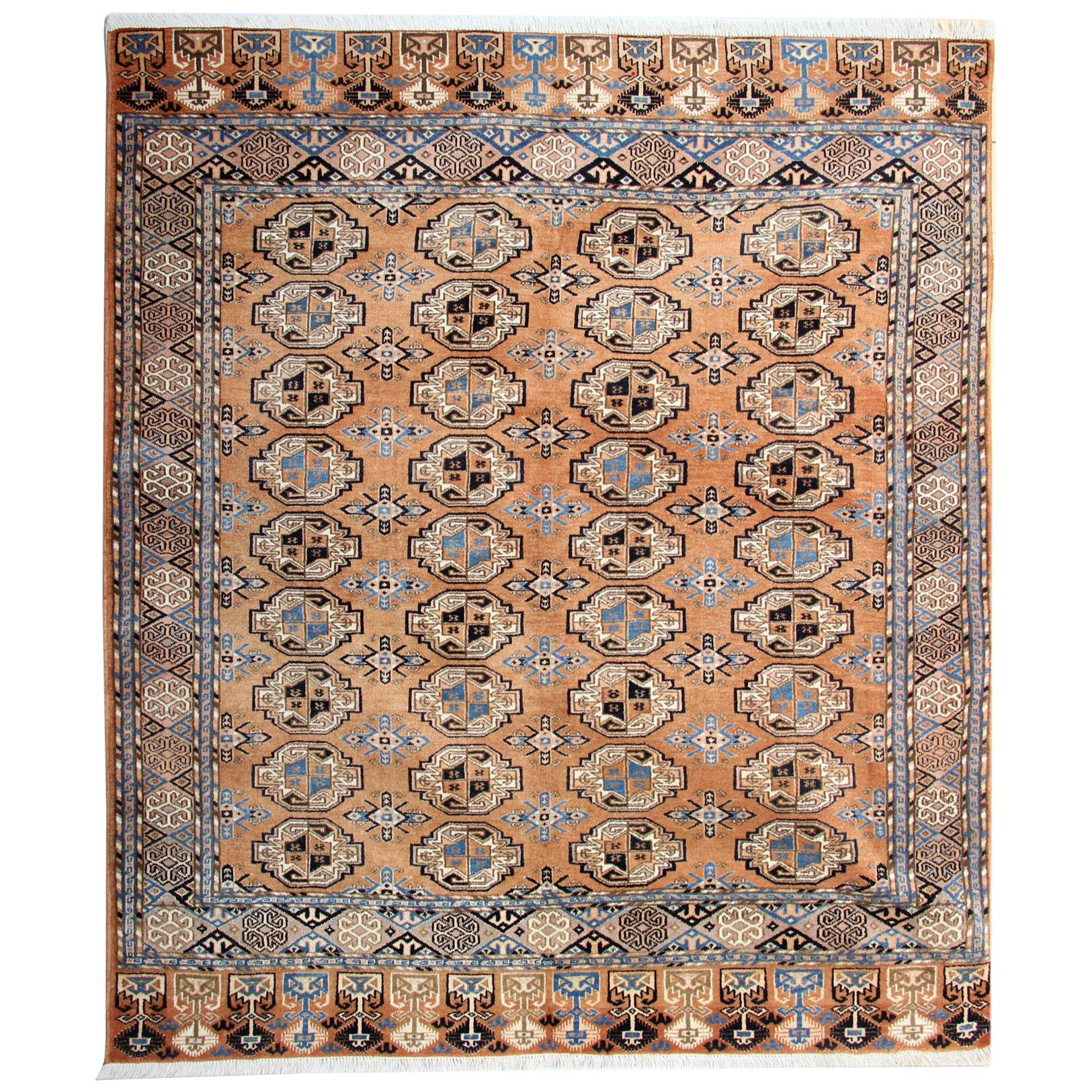 Antique Rugs Bukhara, Handmade Carpet Wool Oriental Rug, Large Living Room Rug For Sale