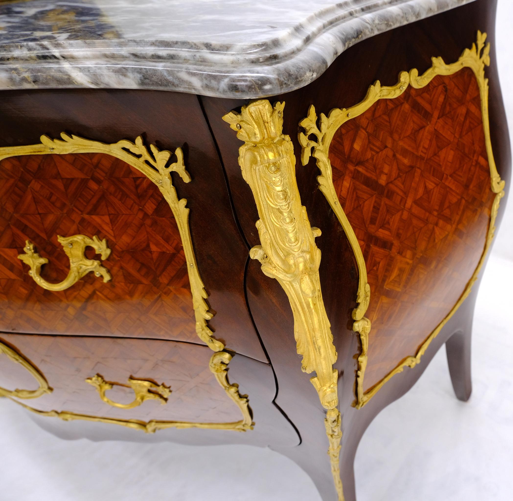 Antique Bombay Marquetry French Ormolu Mounted Louis XV Marble Top Commode 4