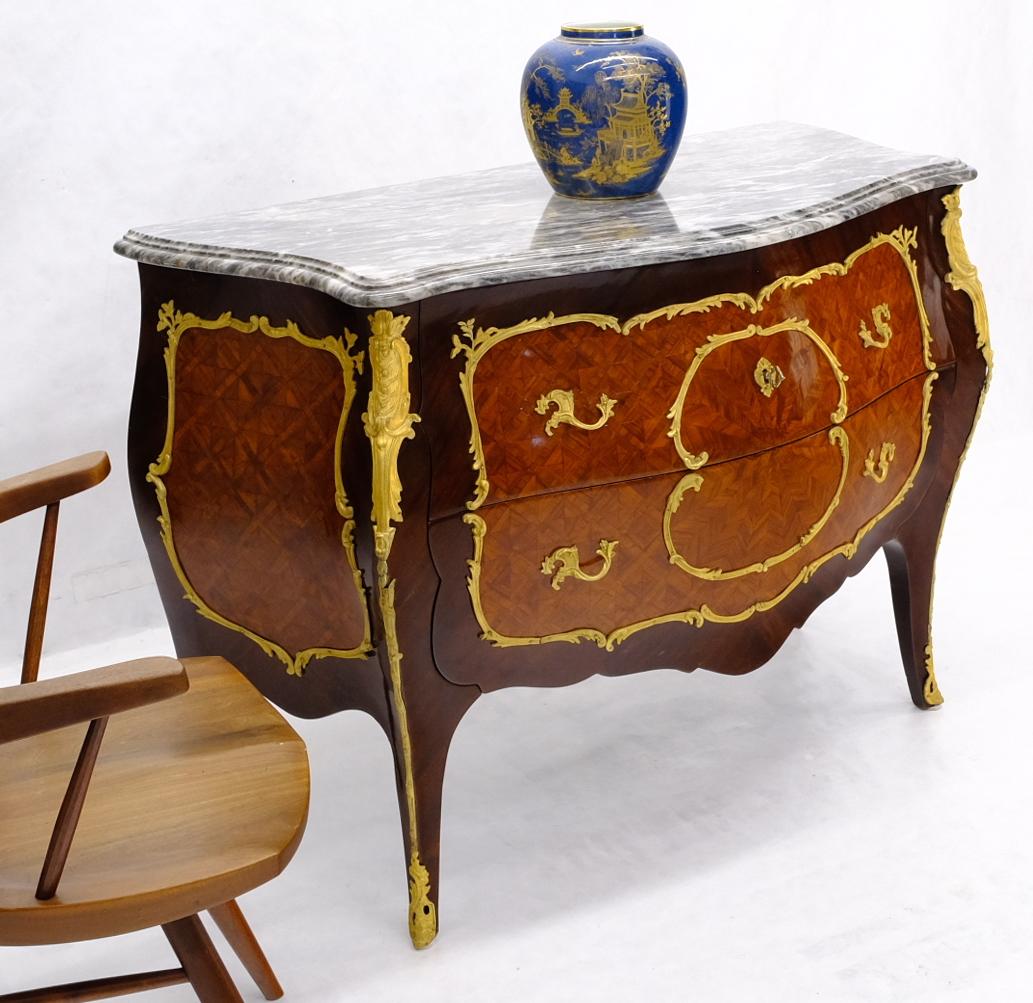 Antique Bombay Marquetry French Ormolu Mounted Louis XV Marble Top Commode 5