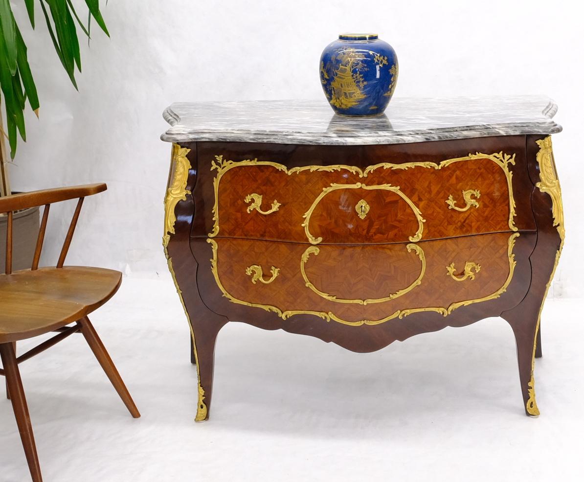 Antique Bombay Marquetry French Ormolu Mounted Louis XV Marble Top Commode 6