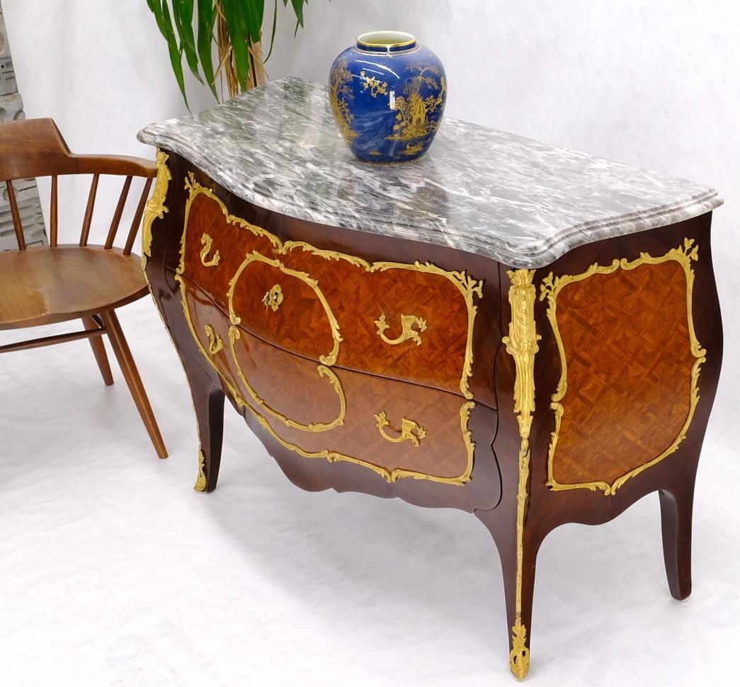 Antique Bombay Marquetry French Ormolu Mounted Louis XV Marble Top Commode 7