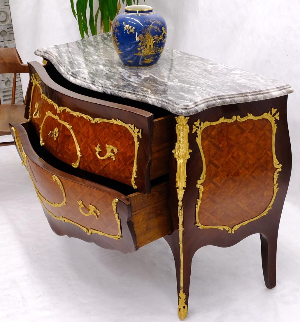 Lacquered Antique Bombay Marquetry French Ormolu Mounted Louis XV Marble Top Commode