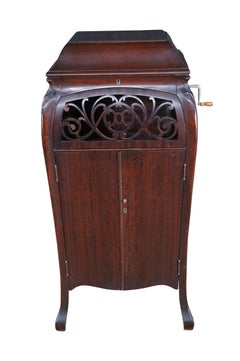 Antique Bombe Form Mahogany Sanora Baby Grand Phonograph Gramophone Wind Up