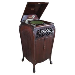 Antique Bombe Form Mahogany Sanora Baby Grand Phonograph Gramophone Wind Up