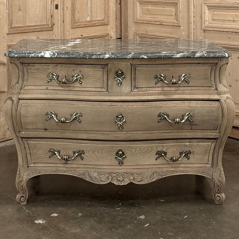 Italian Antique Bombe Marble Top Commode in Stripped Oak For Sale