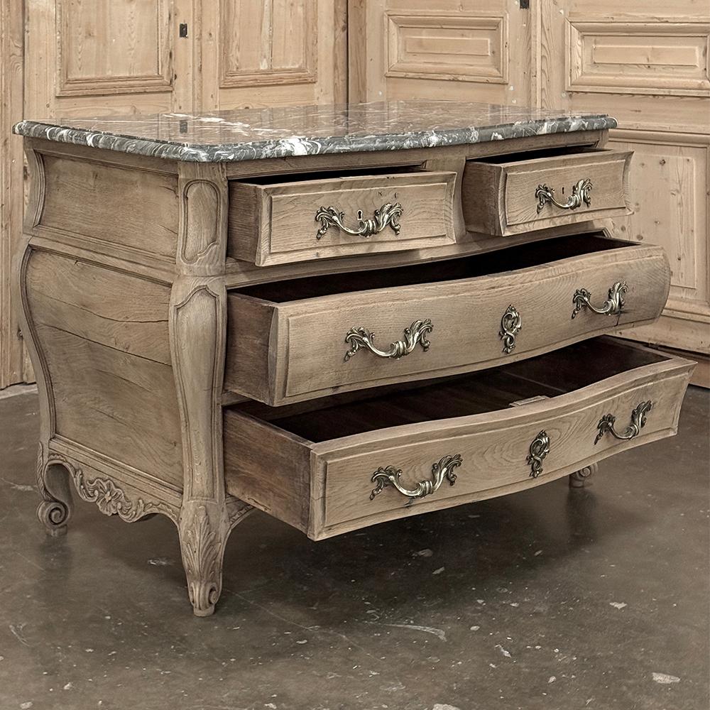 Hand-Crafted Antique Bombe Marble Top Commode in Stripped Oak For Sale