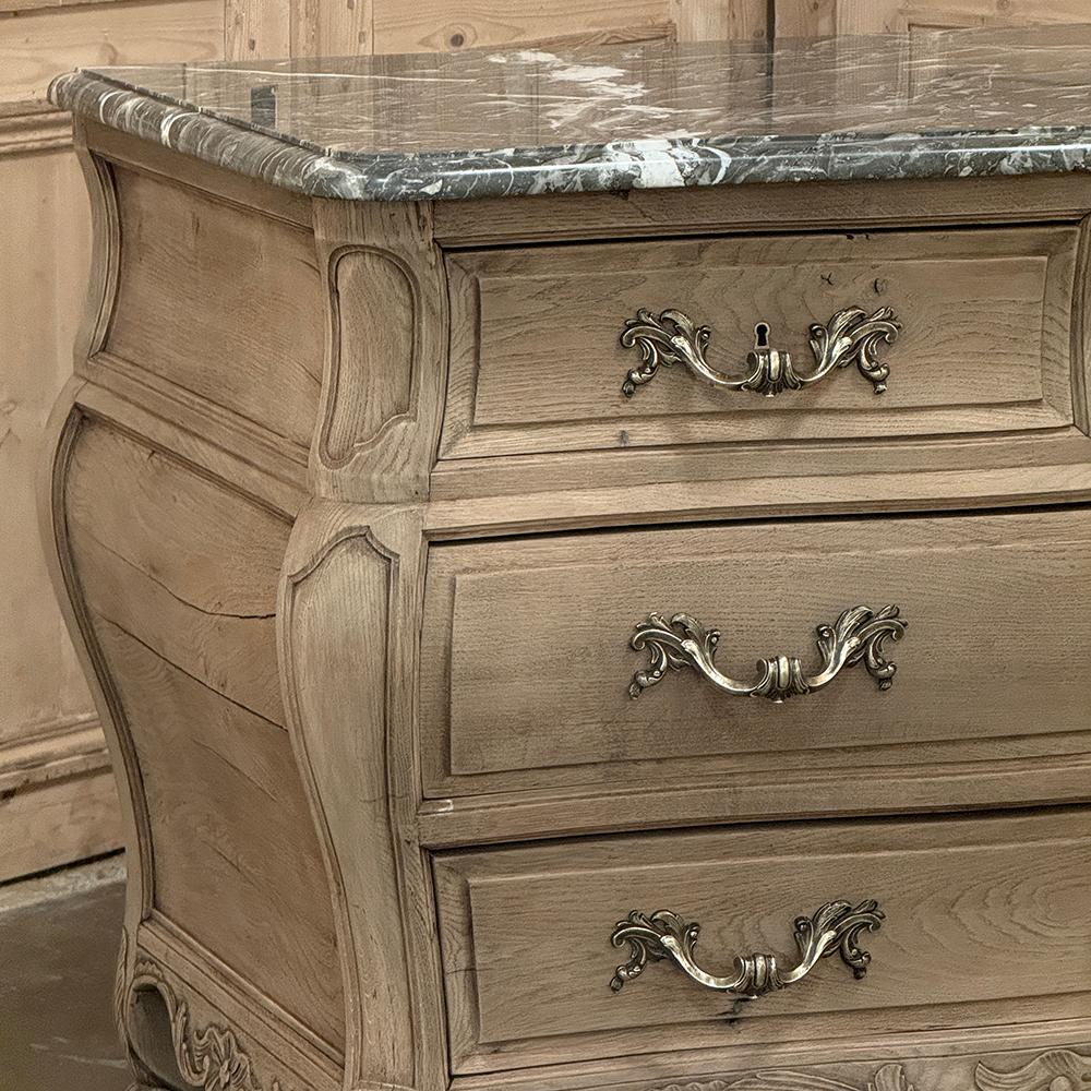 Antique Bombe Marble Top Commode in Stripped Oak For Sale 1