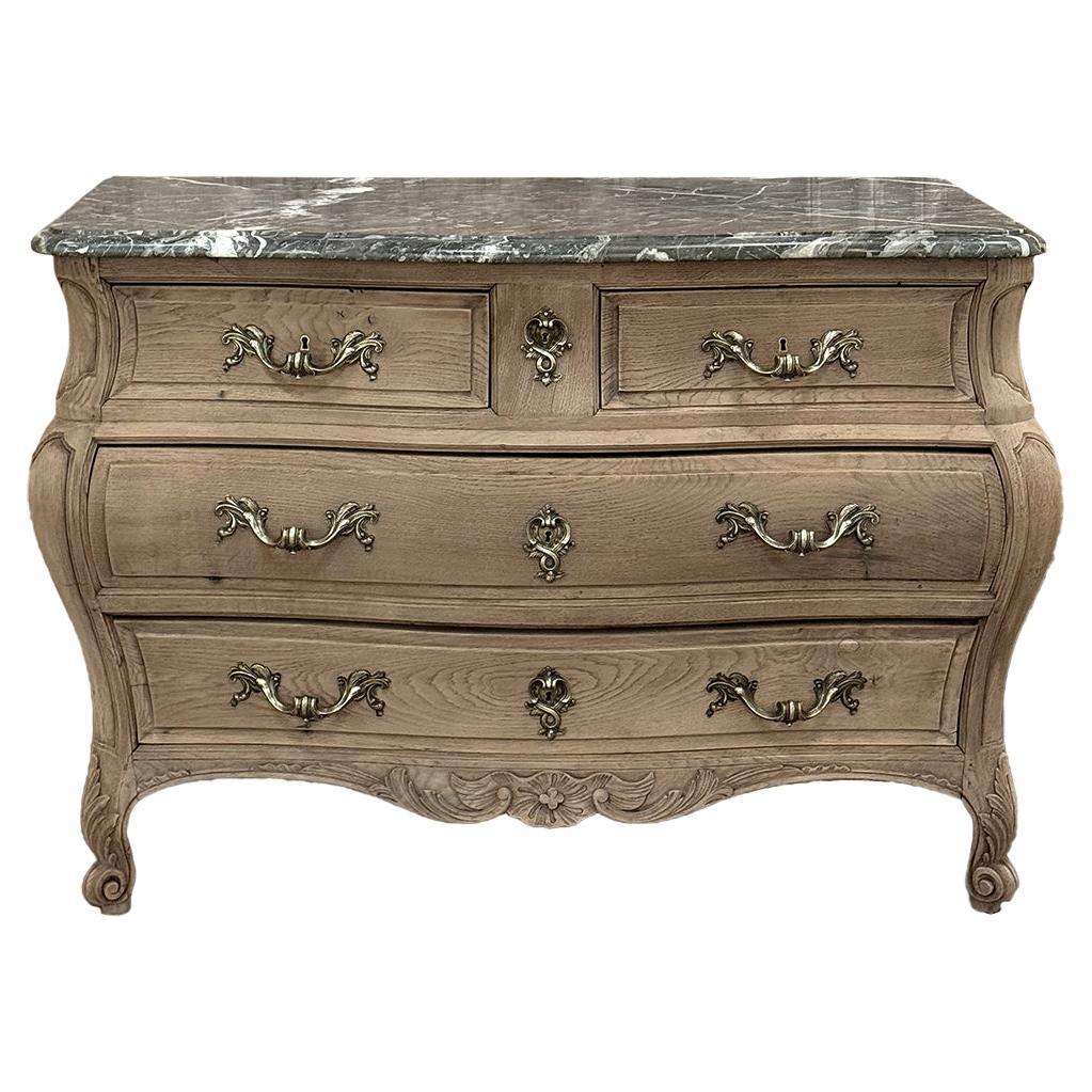 Antique Bombe Marble Top Commode in Stripped Oak For Sale