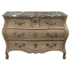 Used Bombe Marble Top Commode in Stripped Oak