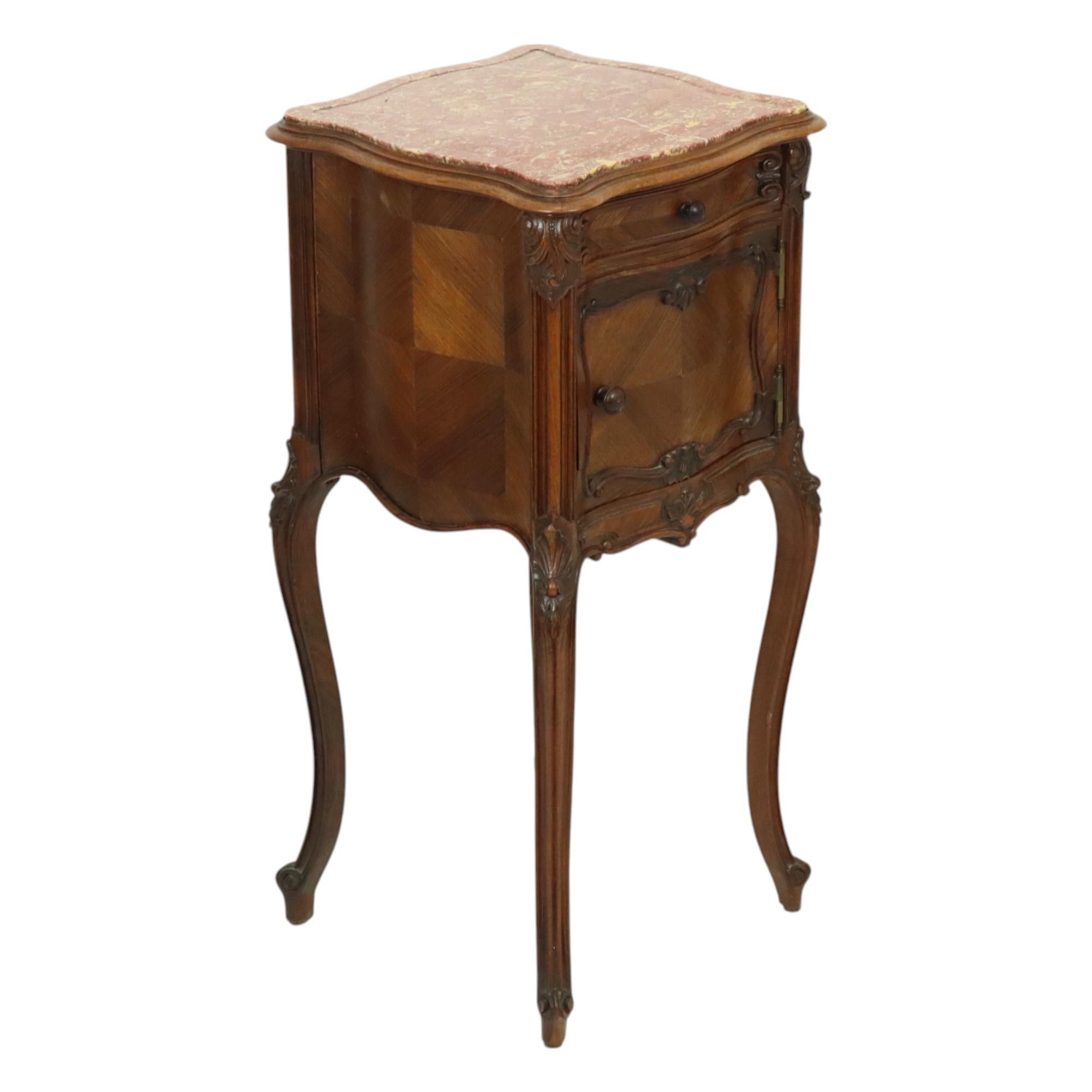 Antique Bombed Bedside Table Marble Louis XV Late 19th Century For Sale 5