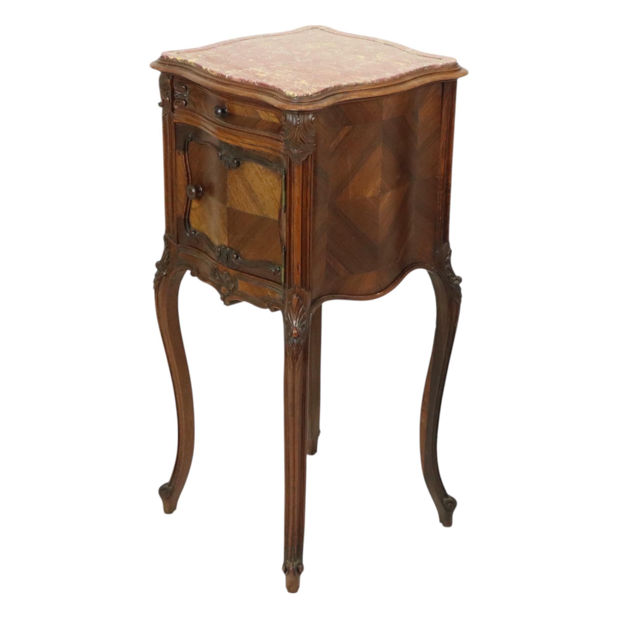 Antique Bombed Bedside Table Marble Louis XV Late 19th Century For Sale 8