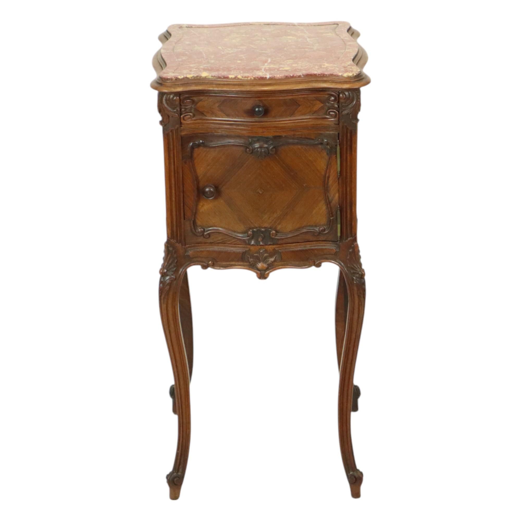 Baroque Antique Bombed Bedside Table Marble Louis XV Late 19th Century For Sale