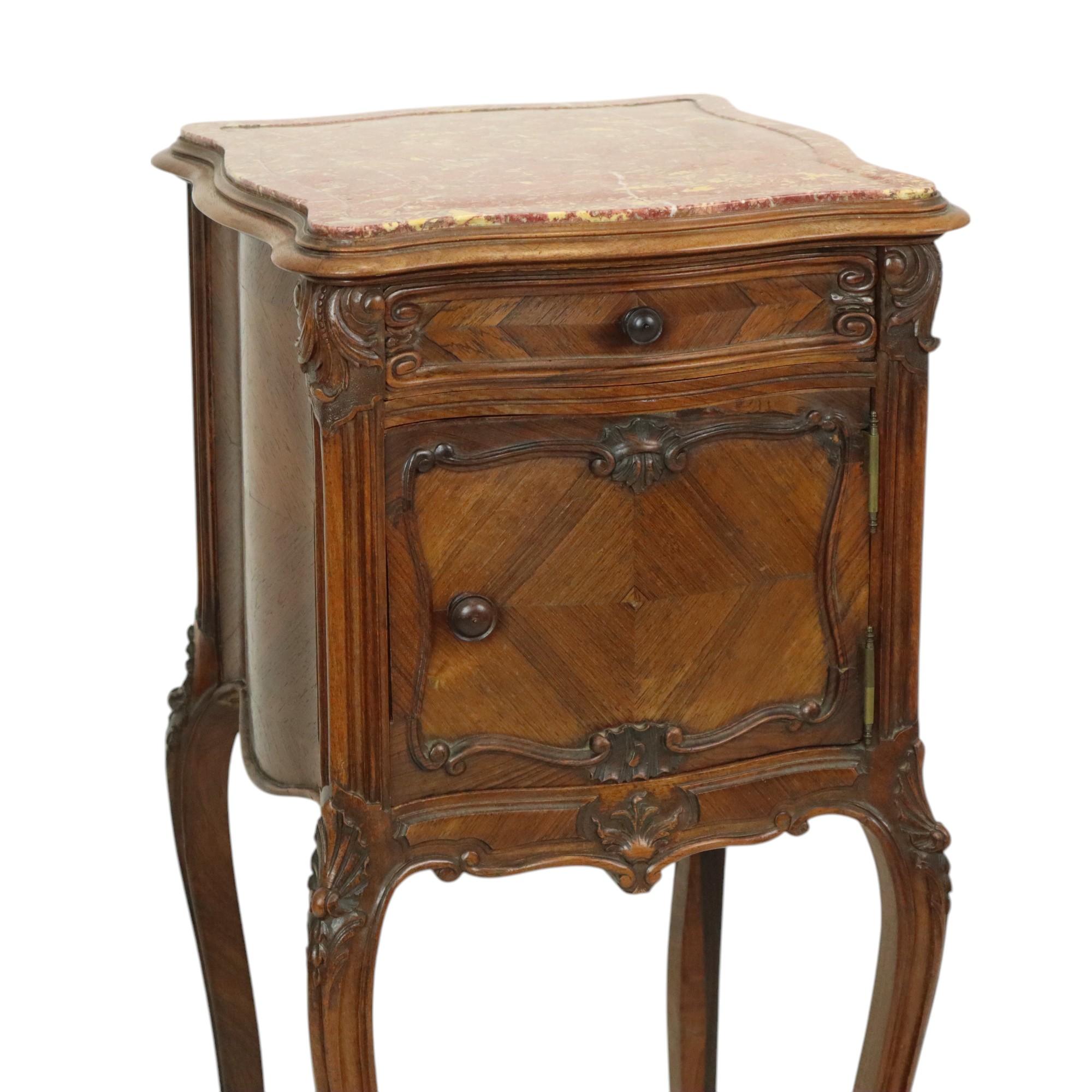 French Antique Bombed Bedside Table Marble Louis XV Late 19th Century For Sale