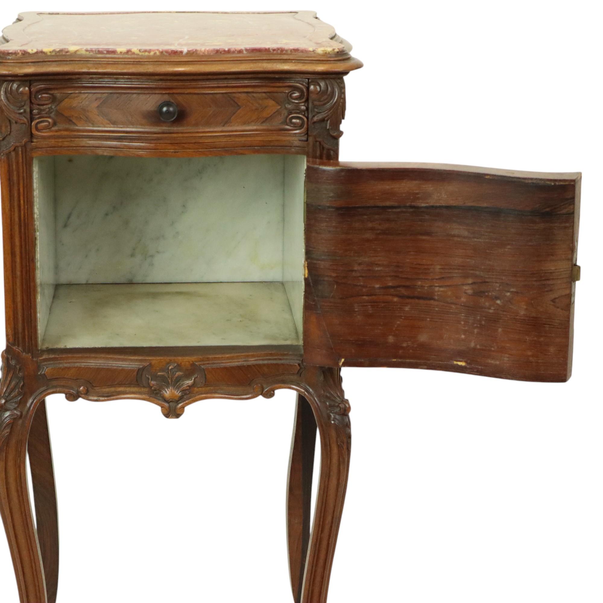 Antique Bombed Bedside Table Marble Louis XV Late 19th Century In Good Condition For Sale In Poperinge, BE